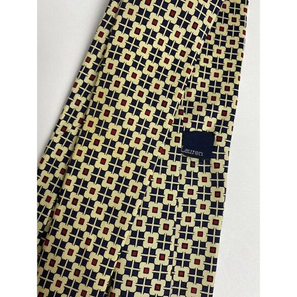 Polo Ralph Lauren Tie Yellow Blue Check Boxes Geometric 100% Silk Logo Classic - Picture 4 of 10
